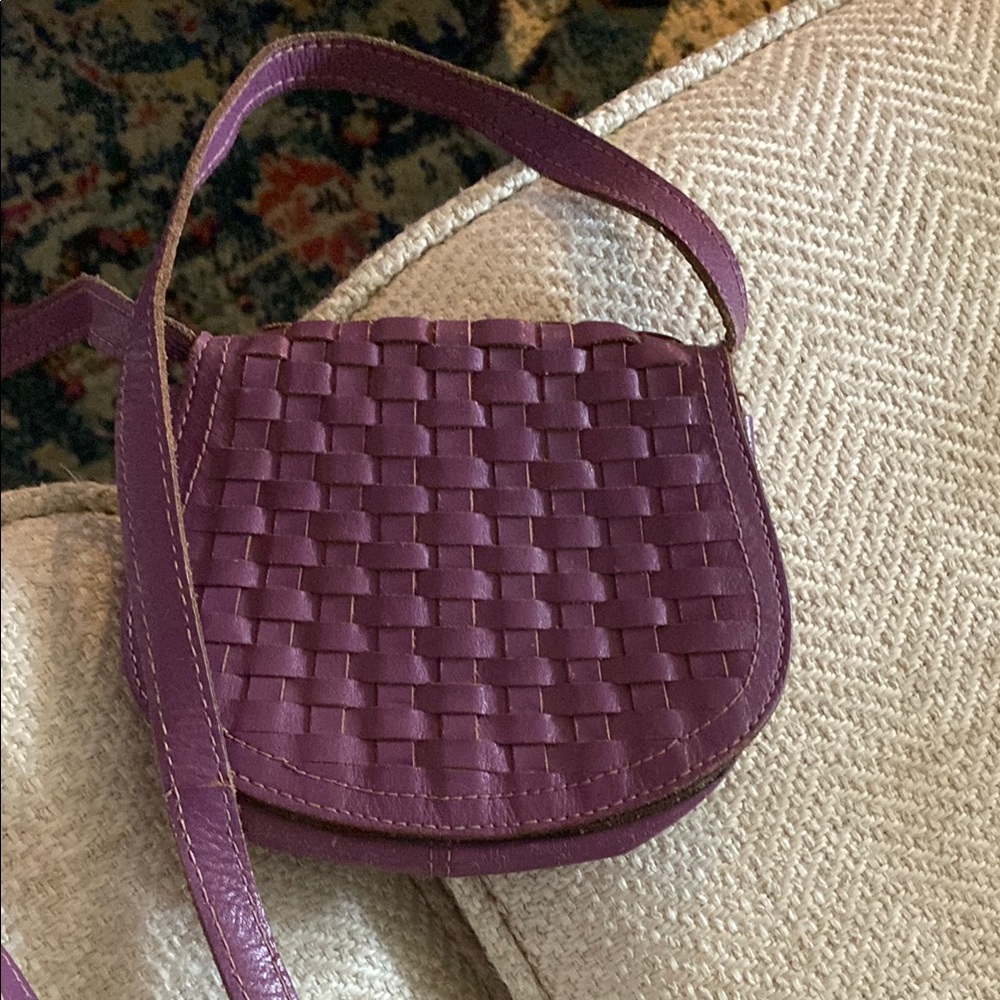 Purple Woven Leather Crossbody Bag